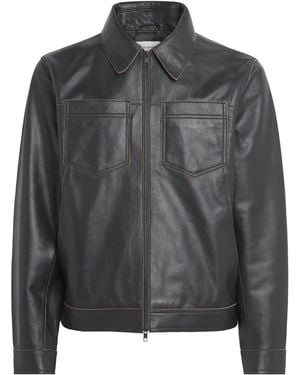Oliver Spencer Contrast Stitch Leather Jacket - Grey