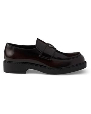 Prada Leather Brushed Triangle Loafers - Black