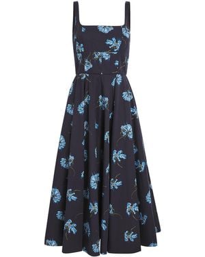 Emilia Wickstead Cotton Floral Midi Dress - Blue