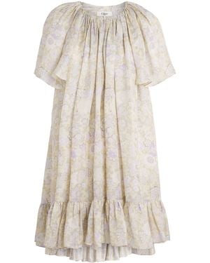 Chloé Silk Floral Print Mini Dress - White