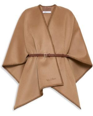 Max Mara Virgin Wool Logo Cape And Belt - Brown