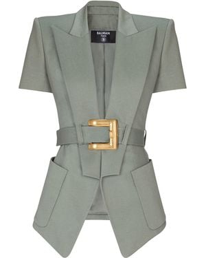 Balmain Belted Gabardine Anthem Jacket - Grey