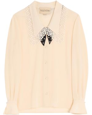 Valentino Silk Lace-Trim Blouse - Natural