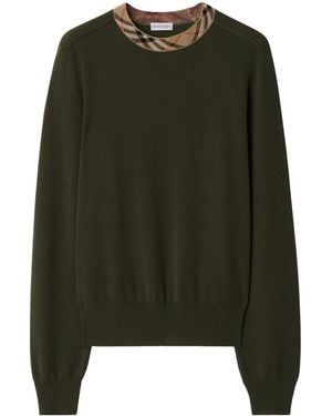 Burberry Wool Check-Trim Sweater - Green