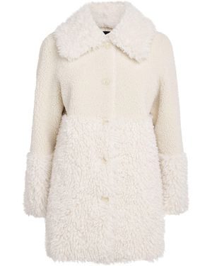 Maje Shearling Collared Coat - White