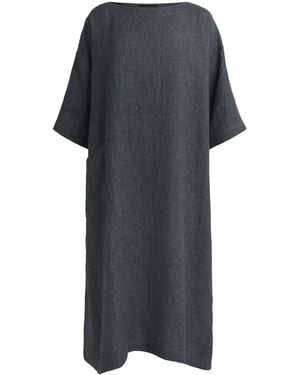 Eskandar Linen Boat-Neck Midi Dress - Black