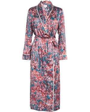 Derek Rose Silk Floral Night Robe - Red