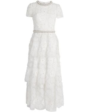 Self-Portrait Tulle Embellished Tiered Midi Dress - White