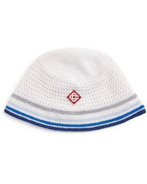 CASABLANCA Crochet Metallic-Stripe Beanie - White