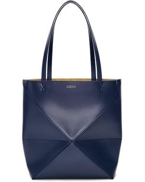 Loewe Medium Leather Puzzle Fold Tote Bag - Blue