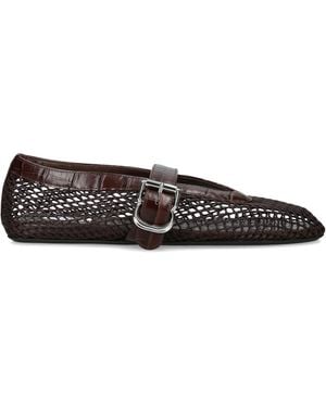 Alaïa Croc-Embossed Leather Mesh Ballet Flats - Black