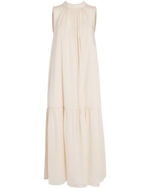 Weekend by Maxmara Canvas Pleat-Neck Maxi Dress - White