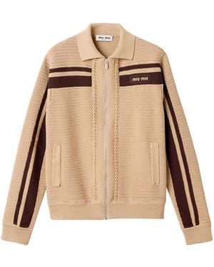 Miu Miu Crochet Zip-Up Cardigan - Natural