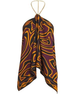 PUCCI Silk Labirinto Print Chain Blouse - Brown