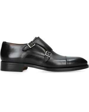 Magnanni Leather Double Monk Shoes - Black