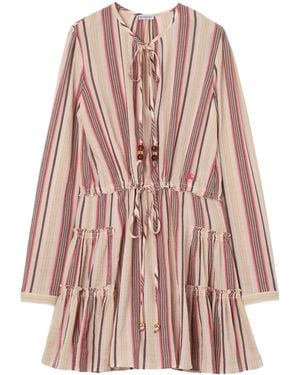 Burberry Cotton Voile Striped Mini Dress - Pink