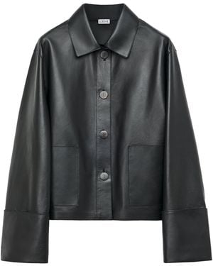 Loewe Leather Collared Jacket - Black