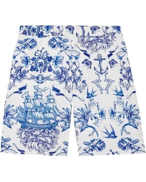 McQueen Tattoo-Print Shorts - Blue