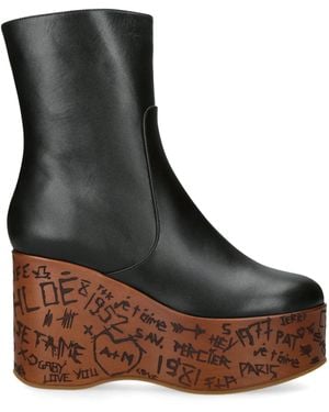 Chloé Leather Maxime Wedge Ankle Boots 80 - Black