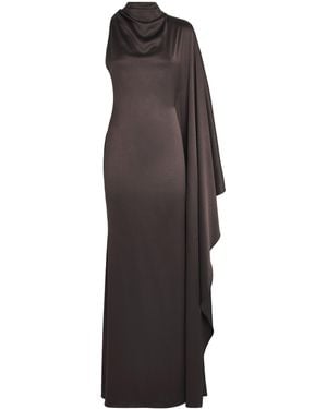 De La Vali Satin One-Shoulder Odaluna Maxi Dress - Brown