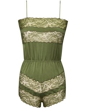 Saint Laurent Silk Lace Playsuit - Green