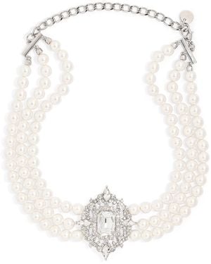 Self-Portrait Crystal-Faux Pearl Choker - White