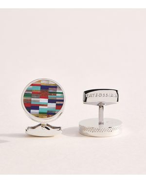 Tateossian Rhodium-Plated Sterling Harlequin Cufflinks - Natural
