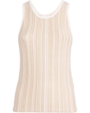 Soft Goat Silk-Cashmere Textured Stripe Tank Top - Natural