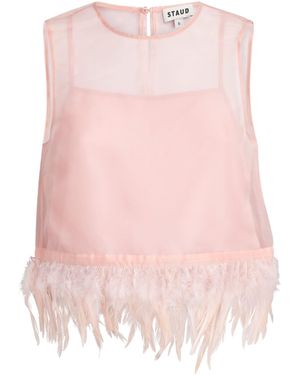 STAUD Silk Feather-Trim Avi Top - Pink