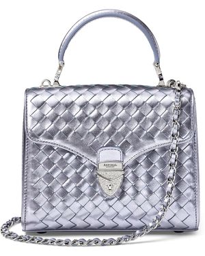 Aspinal of London Midi Metallic Leather Mayfair Bag - White