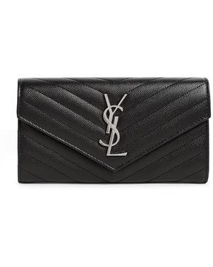 Saint Laurent Monogram Matelassé Large Flap Wallet - Black