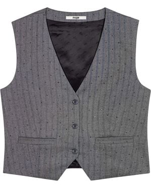 Maje Striped Rhinestone-Embellished Waistcoat - Grey