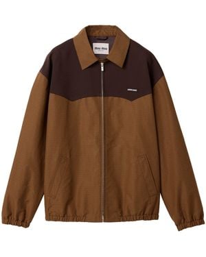 Miu Miu Cotton Gingham Print Blouson Jacket - Brown