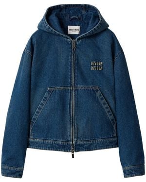 Miu Miu Denim Zip-Up Hoodie - Blue