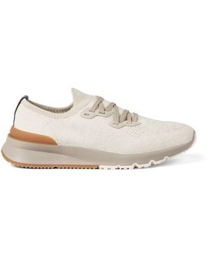 Brunello Cucinelli Cotton-Blend Chiné-Knit Trainers - Natural
