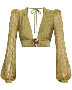 PATBO Gemstone-Detail Crop Top - Green