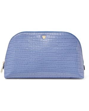 Aspinal of London Croc-Embossed Leather Classic Wash Bag - Blue