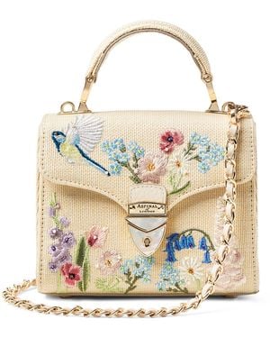Aspinal of London Mini Raffia Floral Embroidery Mayfair Bag - Metallic