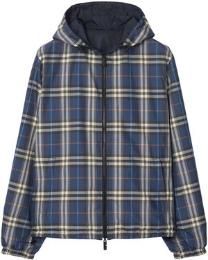 Burberry Checked Hooded Reversible Jacket - Blue