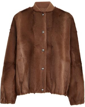 Brunello Cucinelli Cashmere Shearling Bomber Jacket - Brown