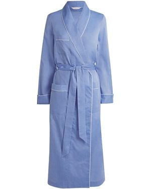 Derek Rose Cotton Contrast-Trim Robe - Blue