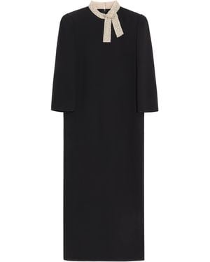 Valentino Silk Embellished-Collar Midi Dress - Black