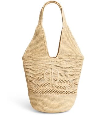 Anine Bing Raffia Logo Leah Shopper Bag - Natural