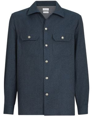 Brunello Cucinelli Virgin Wool Flannel Overshirt - Blue