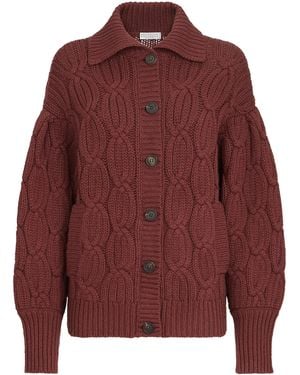 Brunello Cucinelli Cashmere Cable-Knit Heritage Cardigan - Red