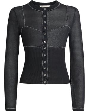 Tory Burch Mesh Contrast-Stitch Cardigan - Black