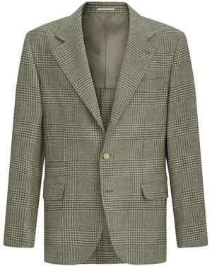 Brunello Cucinelli Wool-Cashmere-Blend Check Blazer - Green