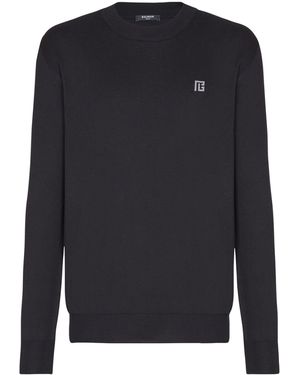 Balmain Silk-Blend Logo Sweater - Blue