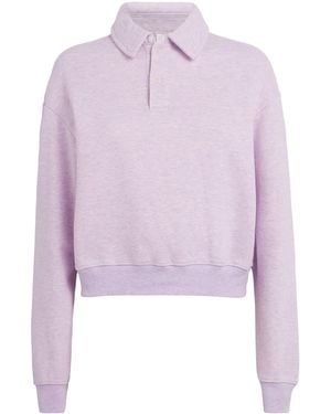 Skims Cotton-Blend Fleece Polo Sweatshirt - Purple