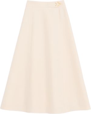 Valentino Wool-Silk Crepe Midi Skirt - Natural